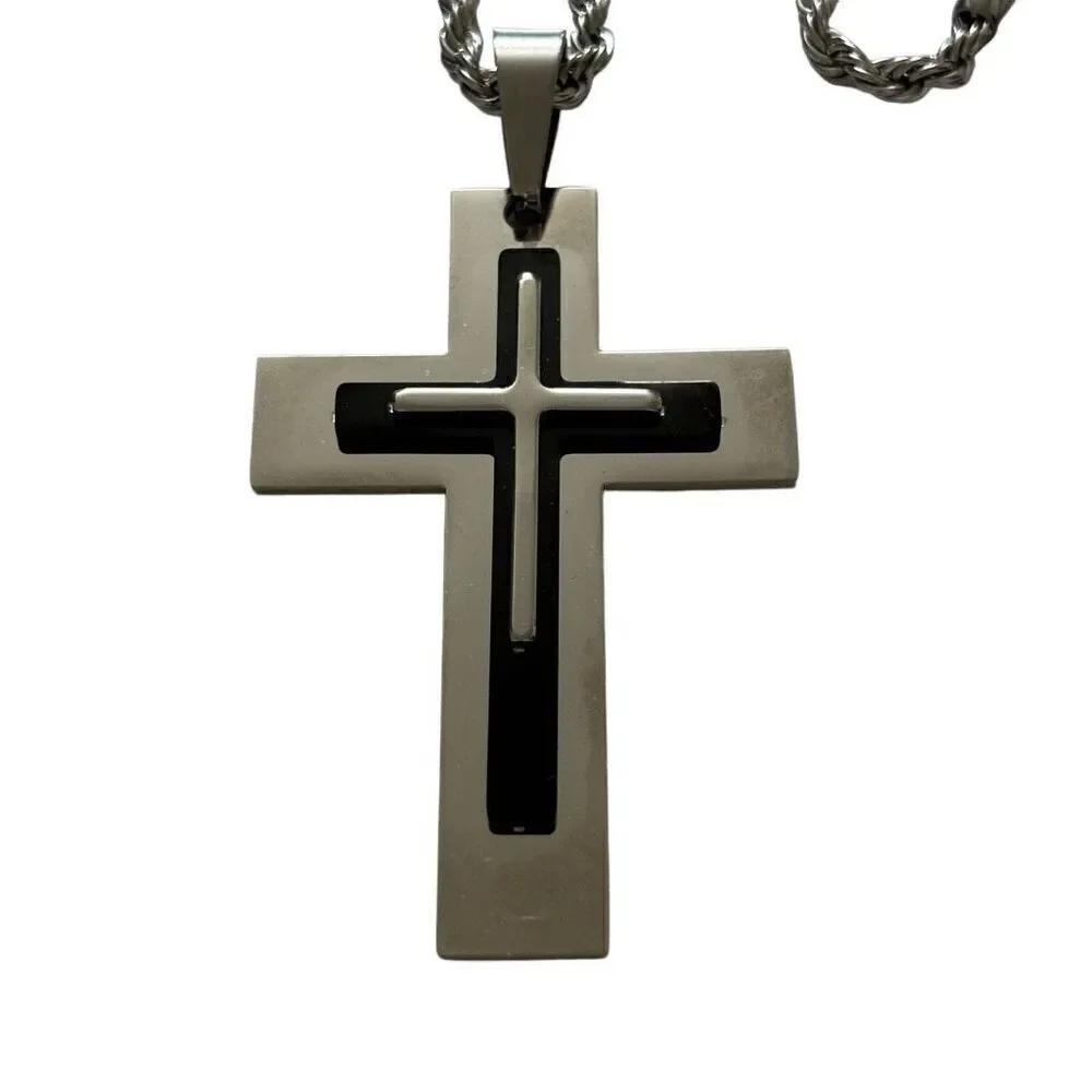 Elite force stainless steel men’s cross necklace silver black new